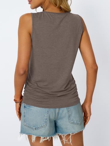 AUTOMET Womens Tank Tops Square Neck Sleeveless Summer Tops - color: Coffeegrey, size: Medium