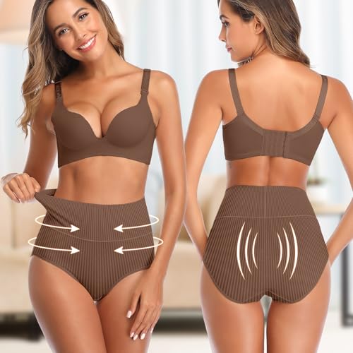 UMMISS Womens Underwear Cotton High Waisted Tummy Control Panties Plus Size Full Coverage Ladies Briefs - color: E-multi-5 Pack, size: Medium-Large