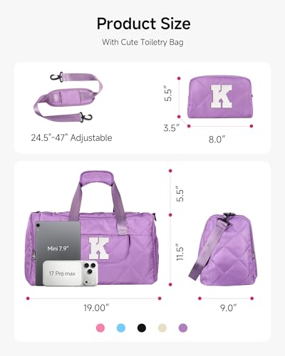 Elilier Thank You Gift Idea, Personalized Duffle Bag for Women, Letter V - color: Beige, style: V
