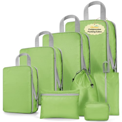 8-Set Compression Packing Cubes for Travel - color: Green