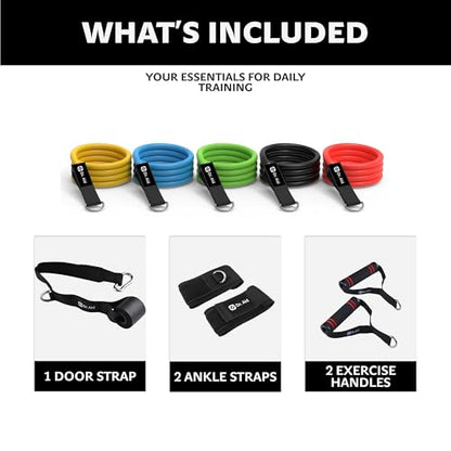 Dr. Aid Resistance Bands Set, 5 Stackable Bands with Handles, Pure Latex