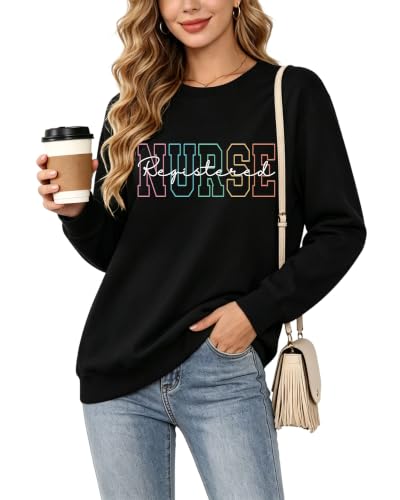 Registered Nurse Sweatshirt Women RN Nurse Long Sleeve Graphic Shirts - color: Black, size: Medium