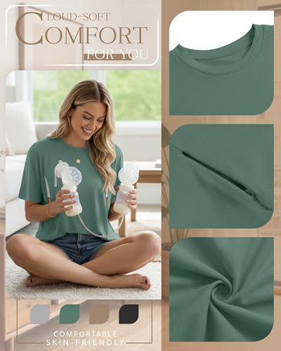 4 Pack Nursing Breastfeeding Shirts - color: Light Gray, Light Green, Khaki, Black, size: X-Large