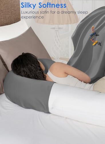 QUEEN ROSE Pregnancy Pillow Cover, Satin Cooling Pillowcase, Dark Grey - color: Dark Grey