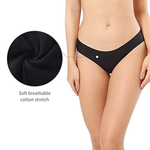 SHARICCA Women No Show Seamless Underwear Thong Invisible Soft Panties Multi Pack - color: (6 Pack) 3 Black 3 Beige, size: X-Small
