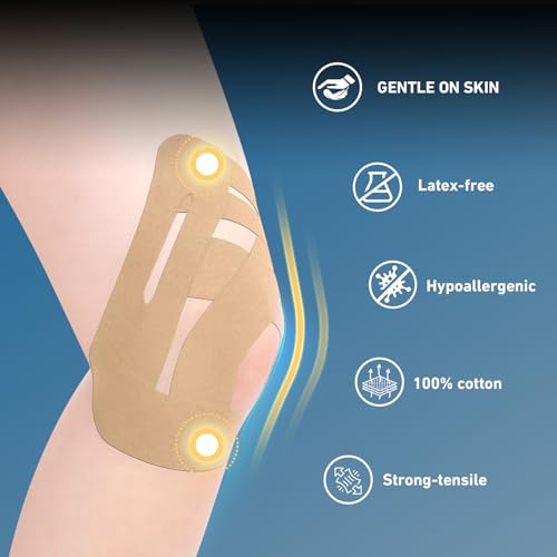 KTQUICK Precut Kinesiology Tape for Knees,24PCS,20% Stronger Adhesive Beige - color: Beige, size: 24PCS