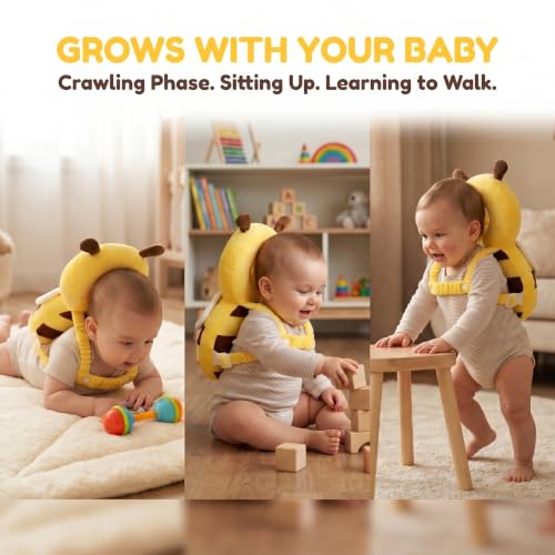 Baby Head Protector Backpack - Soft & Lightweight Fall Cushion Backpack for Toddlers Walking and Crawling(Bee) - color: Yellow Bee