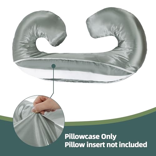 BALAPET Silky Satin Pregnancy Pillow Cover (ONLY Pillowcase), C Shaped Large Luxurious Smooth Maternity Pillow Cover with Hidden Zip, Soft & Breathable Pillow Protector for Side Sleeper, Dark Grey - color: Dark Grey