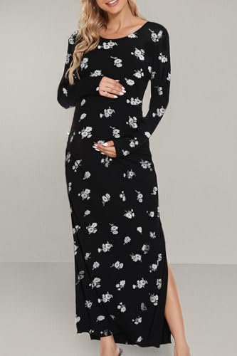 Smallshow Women's Ruched Long Sleeve Split Maternity Dress - color: Svp121, size: Small