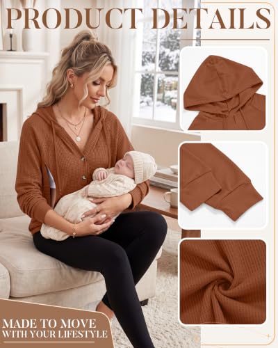 Neer Women's Nursing Hoodies Breastfeeding Shirts - color: Caramel, size: Large