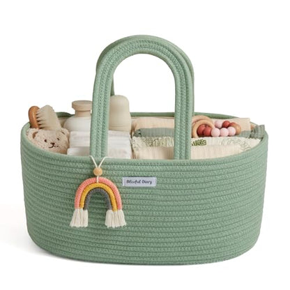 Blissful Diary Diaper Caddy Organizer, Woven Cotton Rope, Green - color: Oval Green