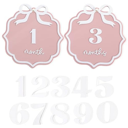 Pink Acrylic 1 to 12 Months Milestone Cards - Bow Nursery Decorations