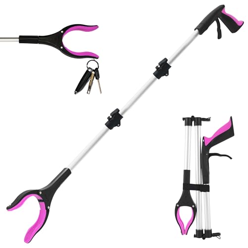 Grabber Reacher Tool for Seniors, 36" Foldable Reacher Grabbers Pickup Stick with Anti-Slip 360° Rotating Jaw, with Magnet for Disabled, After Surgery Recovery (Pink, 36Inch 1 Pack) - color: Pink, size: 36 Inch 1 Pack