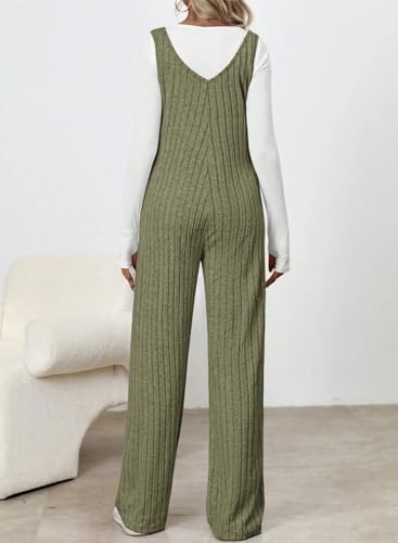 BLENCOT Maternity Jumpsuit Sleeveless Square Neck Wide Leg Pants Romper - color: Army Green, size: Small