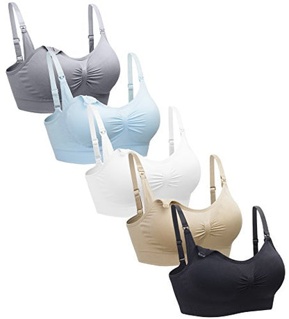 Suekaphin 5PACK Nursing Bra Wireless Bra Women's Sleeping Maternity Bra Breastfeeding Bra - color: Black/Nude/Gray/White/Lightblue, size: Medium