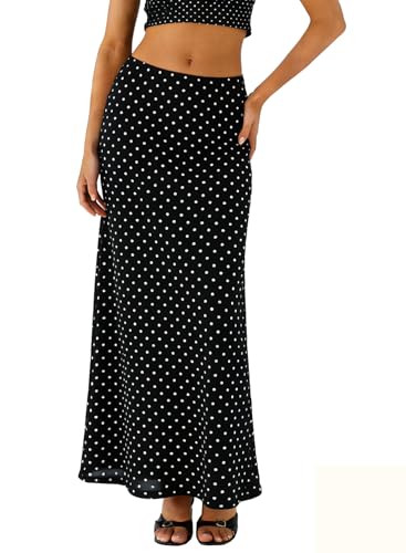 BLENCOT Womens High Waisted Long Mesh Polka Dot Maxi Skirt - color: Black, size: Small
