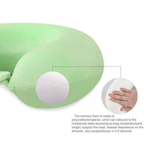 Neck Pillow for Travel U Shape Memory Foam Pillows, Green - color: Green