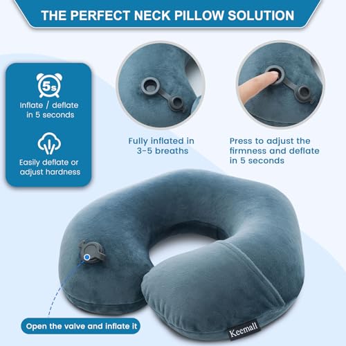 Keemall Inflatable Travel Neck Pillow for Airplane & Long Flights, 2 Pack - color: Deep Grey-2 Pack, size: Medium