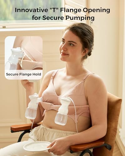 Momcozy Hands-Free Pumping Bra, Breathable Tencel™ Fabric Breast Pump Bra - color: Oyster Pink, size: Medium