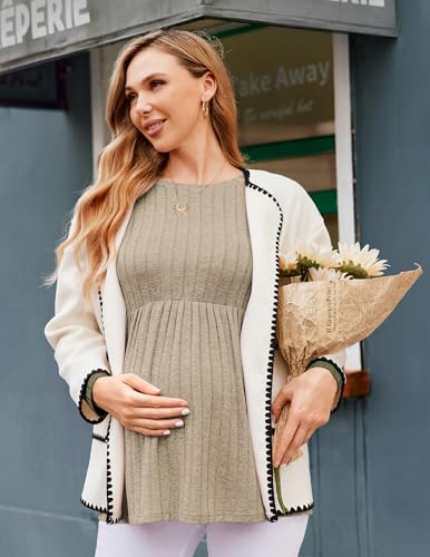 Maternity Shirts Dressy Long Sleeve Pregnancy Fall Tops Work Blouses - color: Mocha Brown, size: Medium