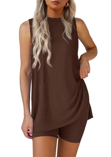 PRETTYGARDEN Lounge Sets for Women Matching 2 Piece Outfit - color: Light Coffee, size: Medium