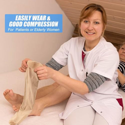 Sosation Thigh High Zipper Compression Socks Women - color: Beige, size: XX-Large