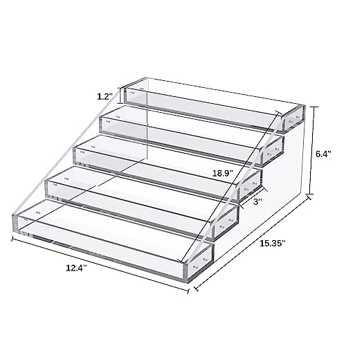 PMMASTO Wide Clear Acrylic Spice Rack for Countertops- 5 Tier - size: Widen 5 Tier - inner width 3''