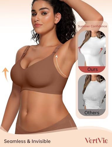 Vertvie Jelly Bra No Underwire Seamless Push Up Full Coverage - color: Brown, size: X-Large