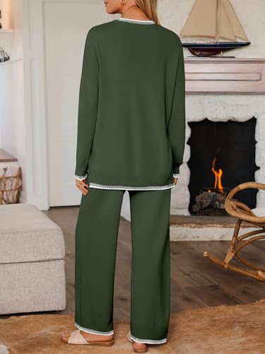LILLUSORY Lounge Sets Womens 2 Piece Matching 2026 Fall Knit Sweater Set - color: Army Green, size: Medium