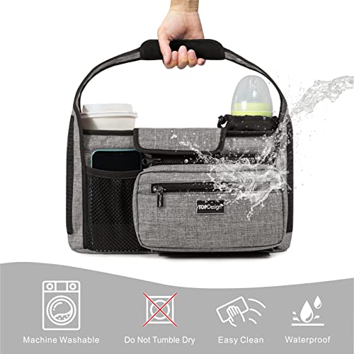 TOPDesign Universal Baby Stroller Organizer, Stroller Caddy with Heightened Insulated Cup Holders & Non-Slip Secure Hooks Accessories, Fits Most Strollers, Machine Washable (Zoo) - color: Zoo, style: Basic