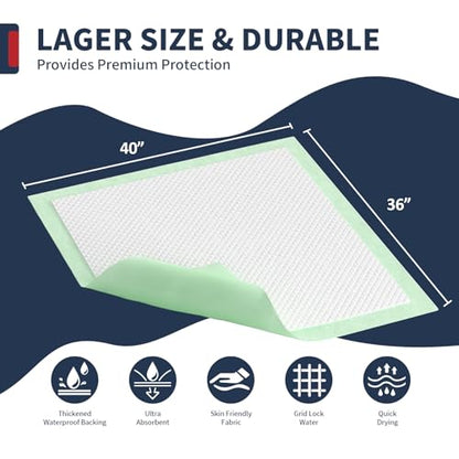 BIGGMED Extra Large Chucks Pads Disposable Adult 40'' X 36'', 50 Pads - size: 40"x36"- 50 Count (Thickened )