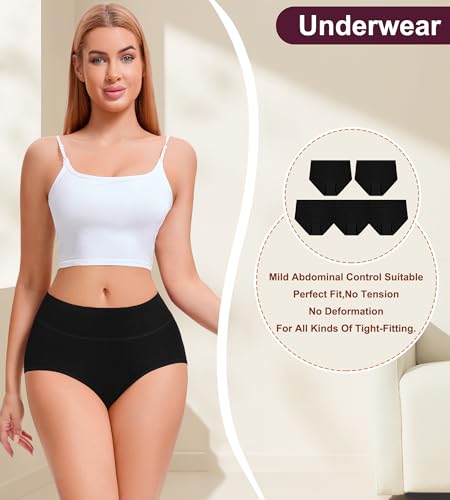 Womens Mid High Waisted Cotton Underwear Breathable Briefs Panties 5 Pack - color: Black-5 Pack-01-c, size: XX-Large