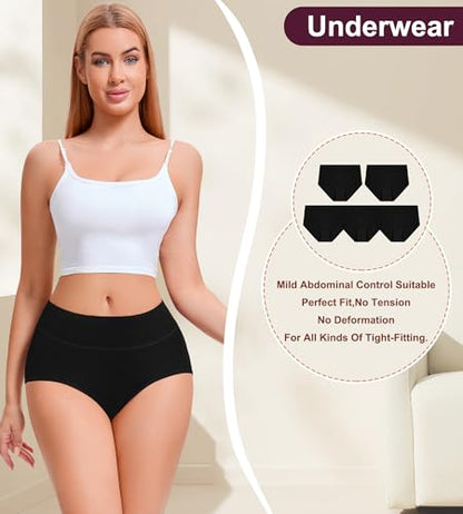 Womens Mid High Waisted Cotton Underwear Breathable Briefs Panties 5 Pack - color: Black-5 Pack-01-c, size: XX-Large