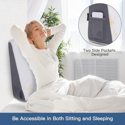 Bed Wedge Pillow for Sleeping, and Resting, Gel Memory Foam Pillow for Back, Knee Pain Relief After Surgery, 7.5 Inch Triangle Elevation Cushion for Acid Reflux,Gerd,Anti Snoring