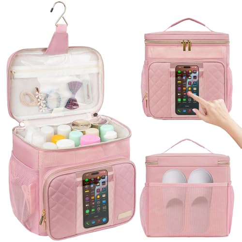 Portable Shower Caddy College Dorm Essentials (Full Size Bottle Compatible), Toiletry Bag for Women Men, Hanging Makeup Bag with Quickly Dry Mesh Base for Travel,Gym & Camping,Pink - color: Pink, size: Single Layer