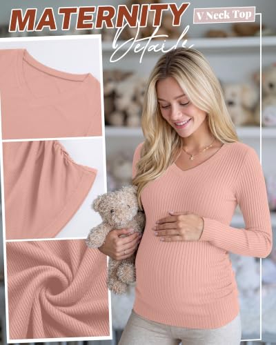 4 Pack Women's Maternity Shirts - color: White, Light Pink, Khaki, Haze Blue, size: Large
