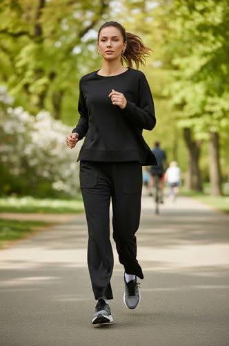 Lounge Sets for Women 2 Piece Outfits Comfy Sweat Track Suits Matching Set - color: A-black, size: Medium