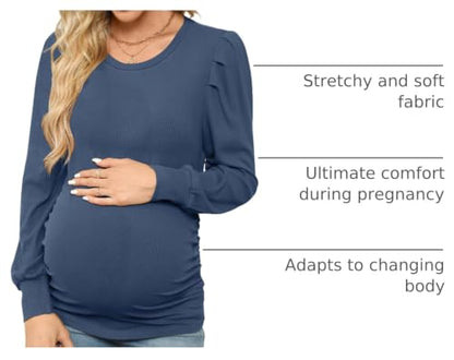 Onedreamer Women's Maternity Shirts Crew Neck Long Sleeve Maternity Tops - color: Long Sleeve-navy Blue, size: Medium