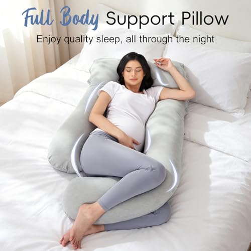 Pregnancy Pillow for Sleeping, Soft 57“ Full Body Maternity Pillow, U Shaped with Removable Washable Cover, Support for Back, Belly, Leg, Hip, Neck & Shoulder - color: Cooling Grey