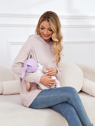 Ecavus Womens Nursing Sweatshirts for Breastfeeding Hidden Zipper Hoodie - color: Pink Ground, size: Medium
