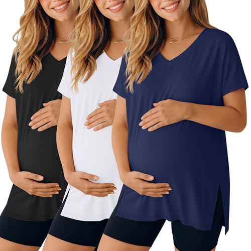 Ficerd 3 Pack Women's Maternity Shirts - color: Black, White, Navy Blue, size: Small