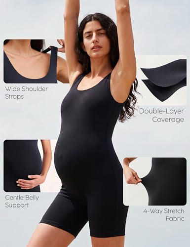 POSHDIVAH Maternity Romper Shorts Double Lined Jumpsuit - color: Black, size: XX-Large
