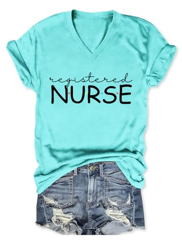 Registered Nurse Shirt Women Cute Nurse Tshirt Nursing Work - color: Blue, size: Large