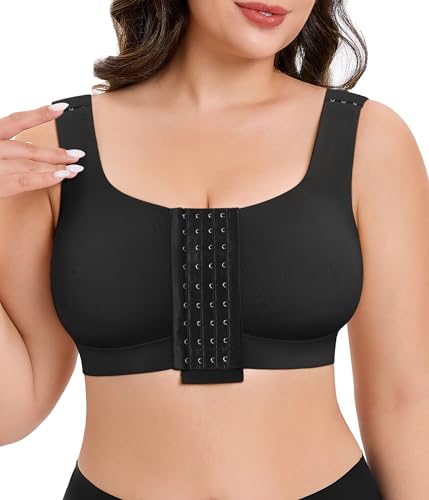 CYDREAM Wireless Front Closure Bra for Women Compression Back Smoothing Post Surgery Bra Adjustable Straps - color: Black, size: 3X-Large