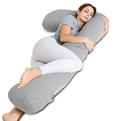 INSEN Pregnancy Pillow for Sleeping, L Shaped Body Pillow for Side Sleeping, Detachable Pregnancy Pillow with Full Body Support - color: Cooling Grey Jersey Cotton