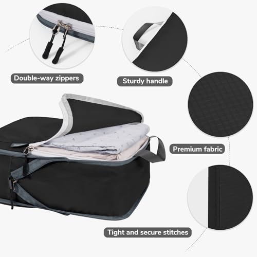 CherryNow 7 Set Compression Travel Packing Cubes for Suitcases, Black - color: Black