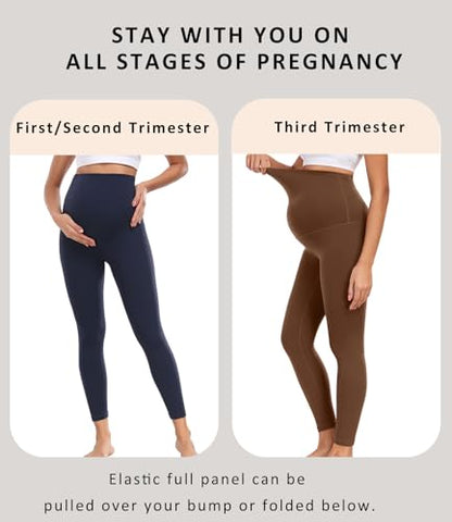 wirarpa Women's Maternity Leggings Over The Belly Buttery Yoga Pants 25" - color: Brown, size: Medium
