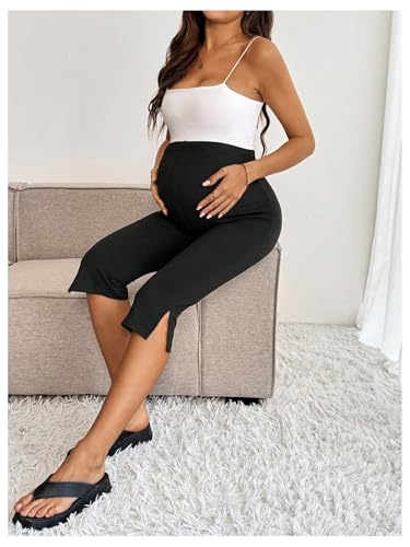 Milumia Women's Maternity Capri Leggings Side Split Pregnancy Cropped Pants - size: X-Large