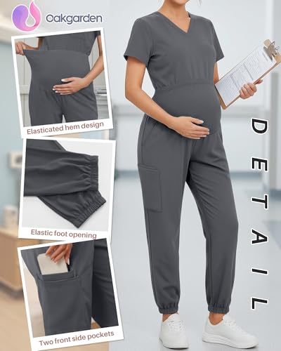 Oakgarden 2 Pack Women's Maternity Scrub Pants Pregnancy Scrubs - color: Black, Light Gray, size: Medium