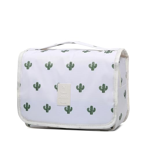 Sechunk Waterproof Travel Toiletry Bags Hanging Multi-function Cosmetic Bag Makeup Bag for Women - color: whiteCactus